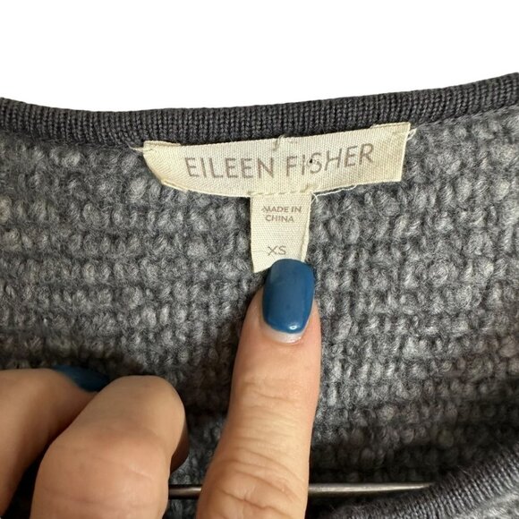 Eileen Fisher Sweater Gray‎ Marled Knit Organic Wool Alpaca Pockets Full Zip XS - Picture 7 of 8